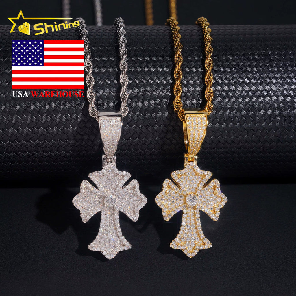 Local Stock Fast Shipping Pass Diamond Tester 925 Silver Iced Out Hip Hop Moissanite Cross Pendant