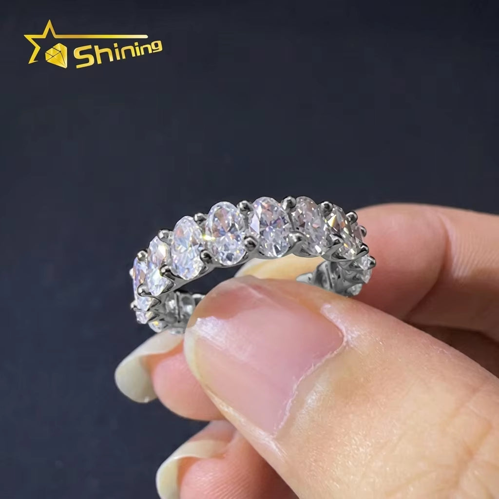Unisex Wedding Luxury Boutique Jewelry 925 Sterling Silver Rose Gold Plated 3*5Mm Oval Moissanite Engagement Eternity Ring