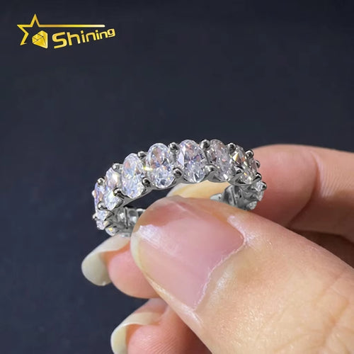 Unisex Wedding Luxury Boutique Jewelry 925 Sterling Silver Rose Gold Plated 3*5Mm Oval Moissanite Engagement Eternity Ring