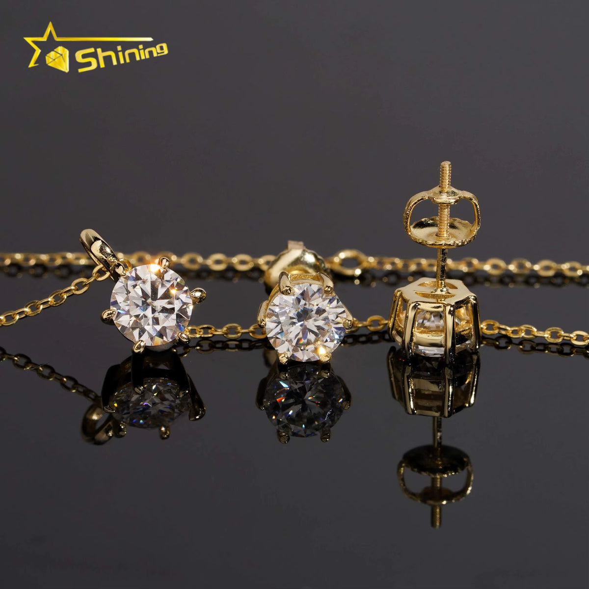 USA Warehouse Ladies Fine Jewelry Set 925 Silver Classic 6 Prongs round Moissanite Earrings and Pendant Necklace Daily Wear