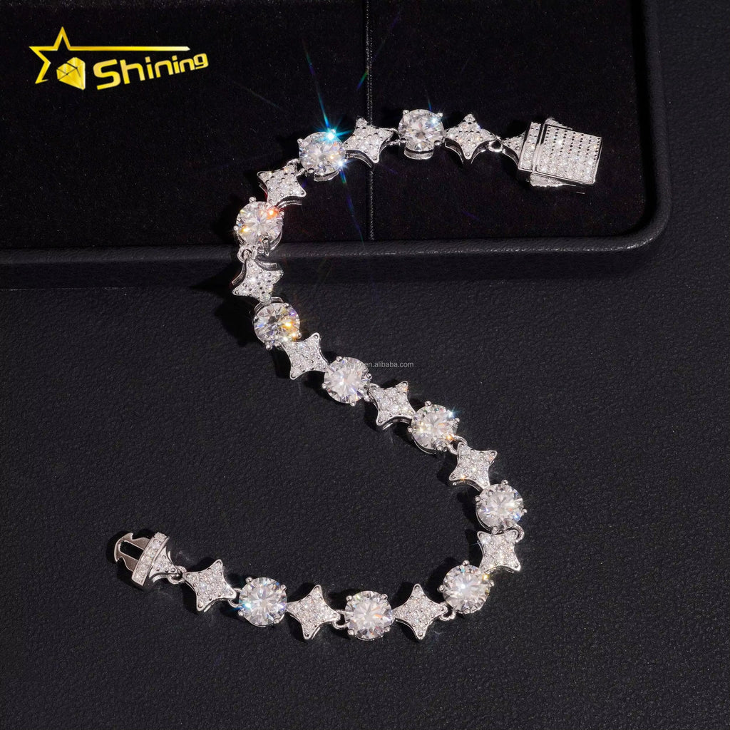 Stock in USA Warehouse Hip Hop Fire Jewelry 6.5Mm Moissanite Prong Setting S925 Solid Silver Iced Out round Tennis Bracelet