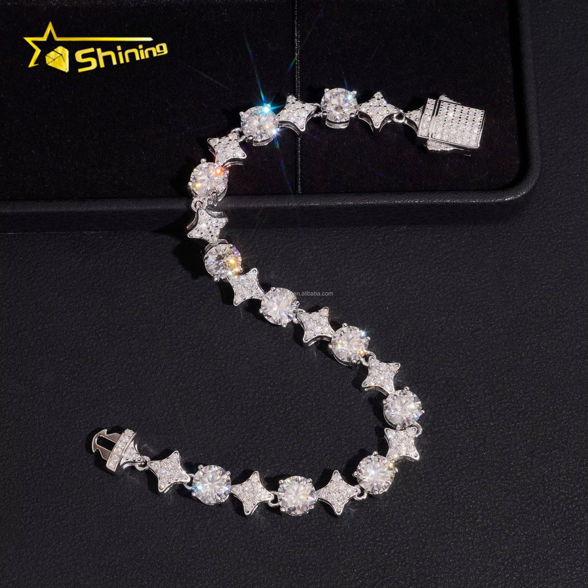 Stock in USA Warehouse Hip Hop Fire Jewelry 6.5Mm Moissanite Prong Setting S925 Solid Silver Iced Out round Tennis Bracelet