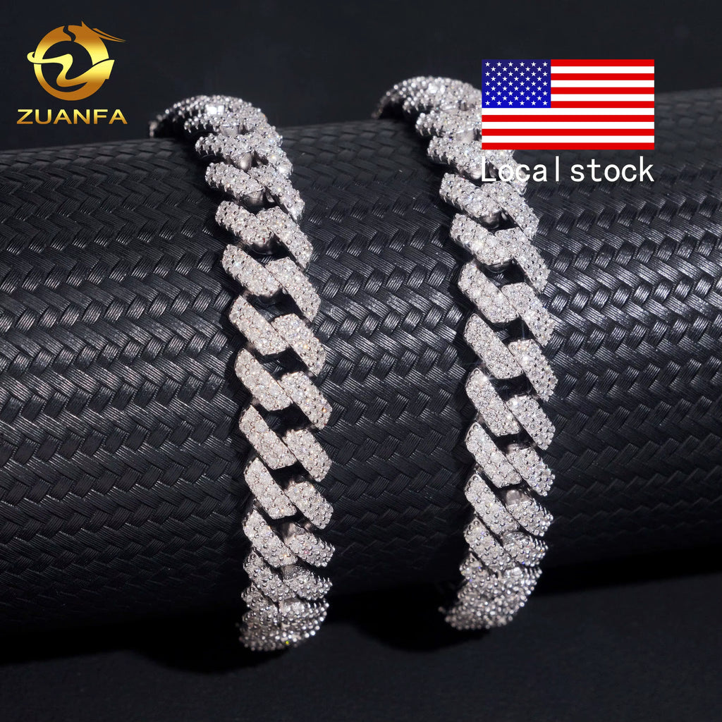 Hip Hop Jewelry 10MM Moissanite Diamond Bracelet 95Silver Iced Out Moissanite Cuban Link Bracelet USA Local Stock
