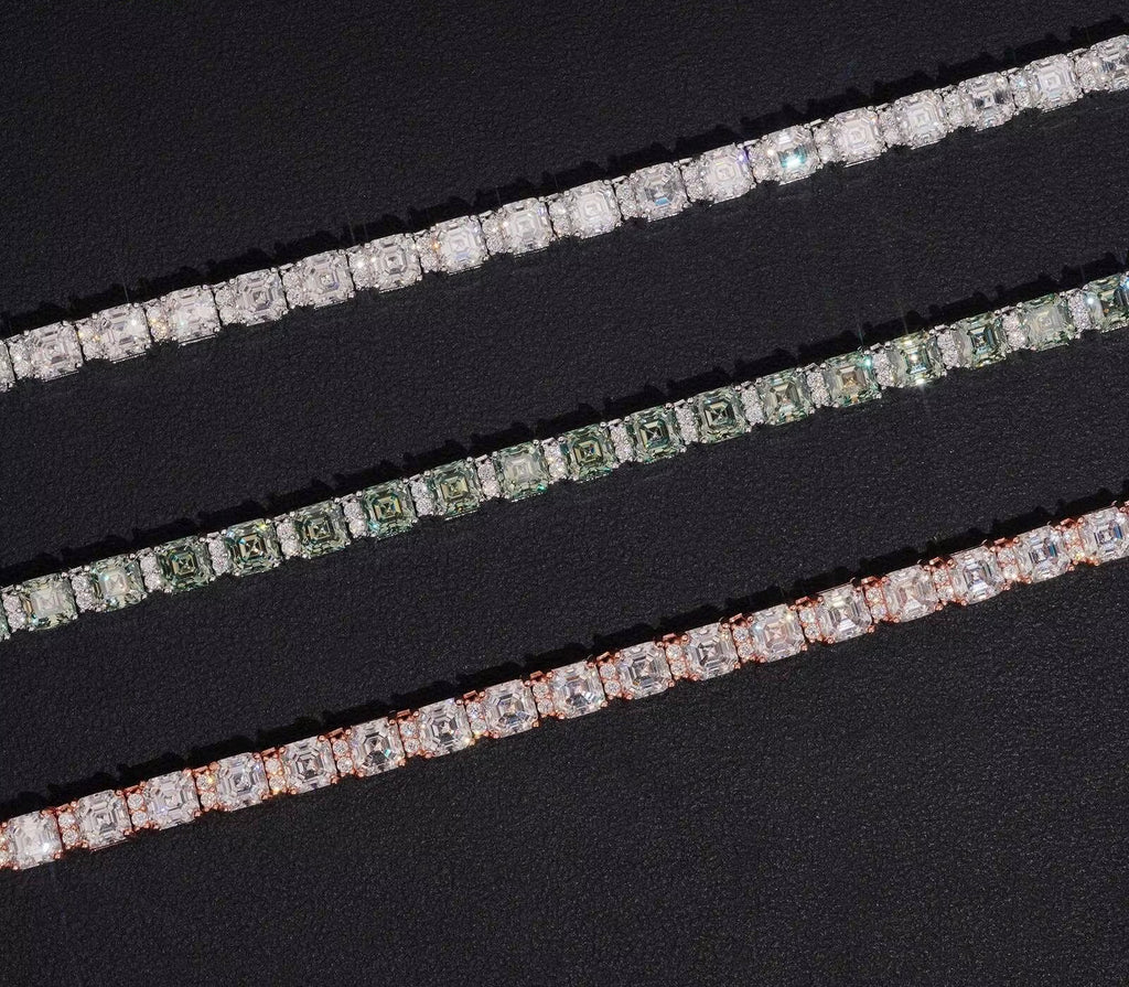 Pass Diamond Tester Hip Hop Popular 925 Silver 5*5Mm Asscher Cut Moissanite Tennis Chain Necklace