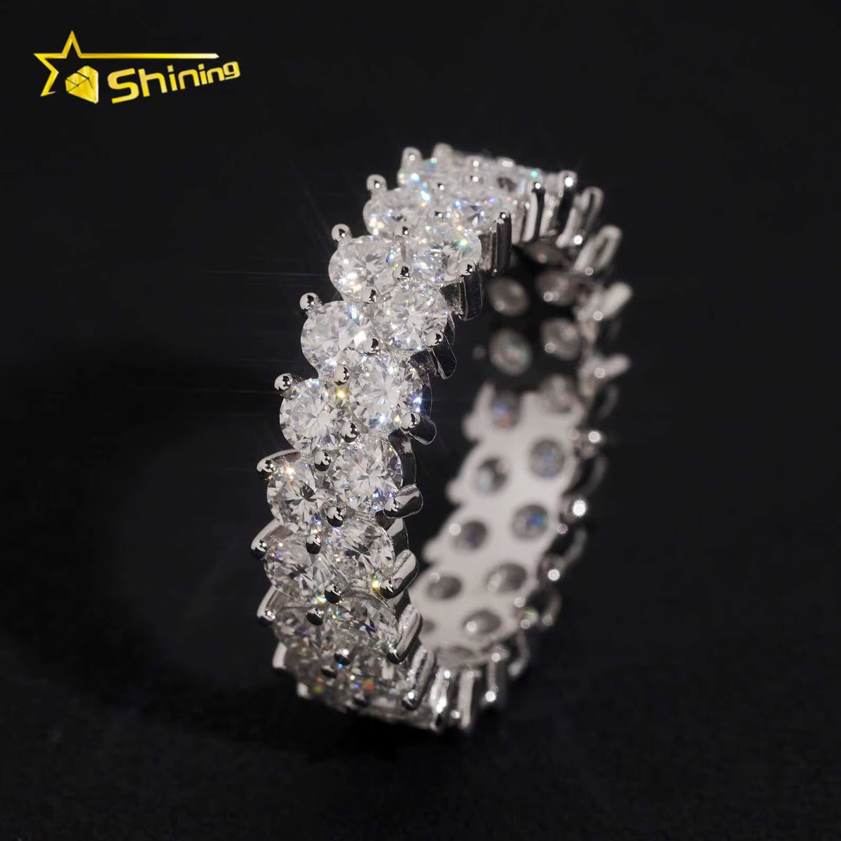 Luxury Double Row Moissanite Eternity Band Ring 925 Silver Full Pave round Cut Wedding Ring Women Promise Ring Anniversary Gift