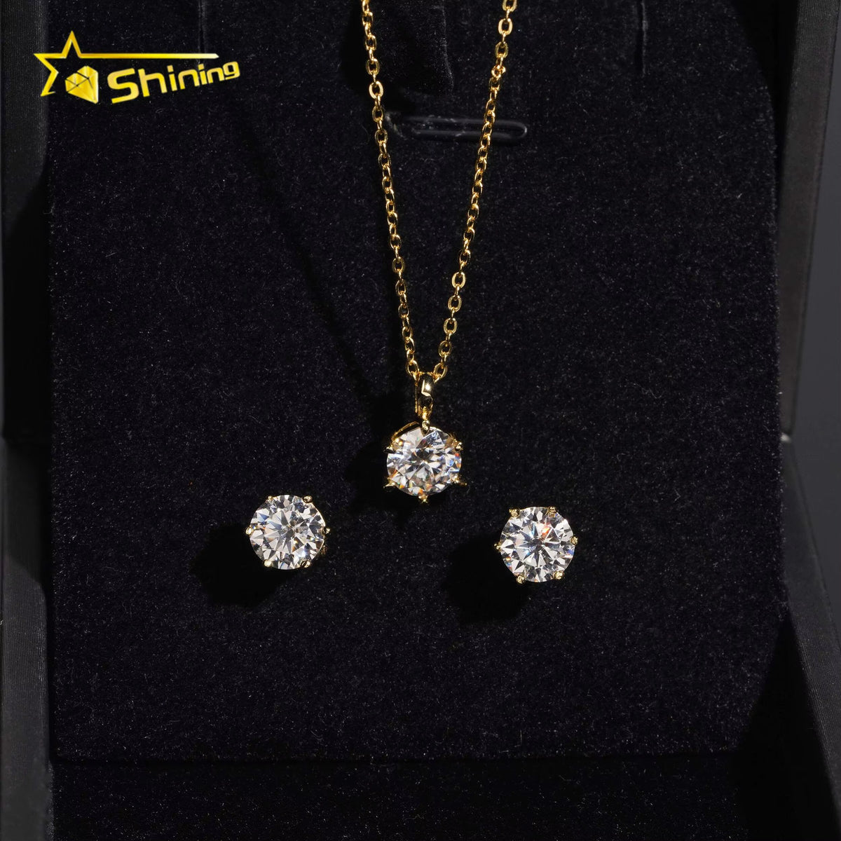 USA Warehouse Ladies Fine Jewelry Set 925 Silver Classic 6 Prongs round Moissanite Earrings and Pendant Necklace Daily Wear