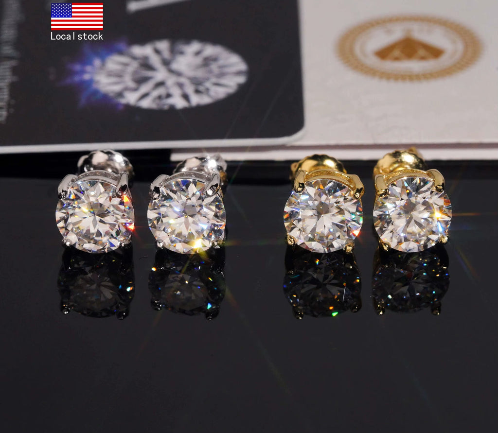 USA Warehouse Fast Shipping Classic 925 Silver 7.5Mm round Moissanite Earrings Pass Diamond Tester Women Screw Back Ear Studs