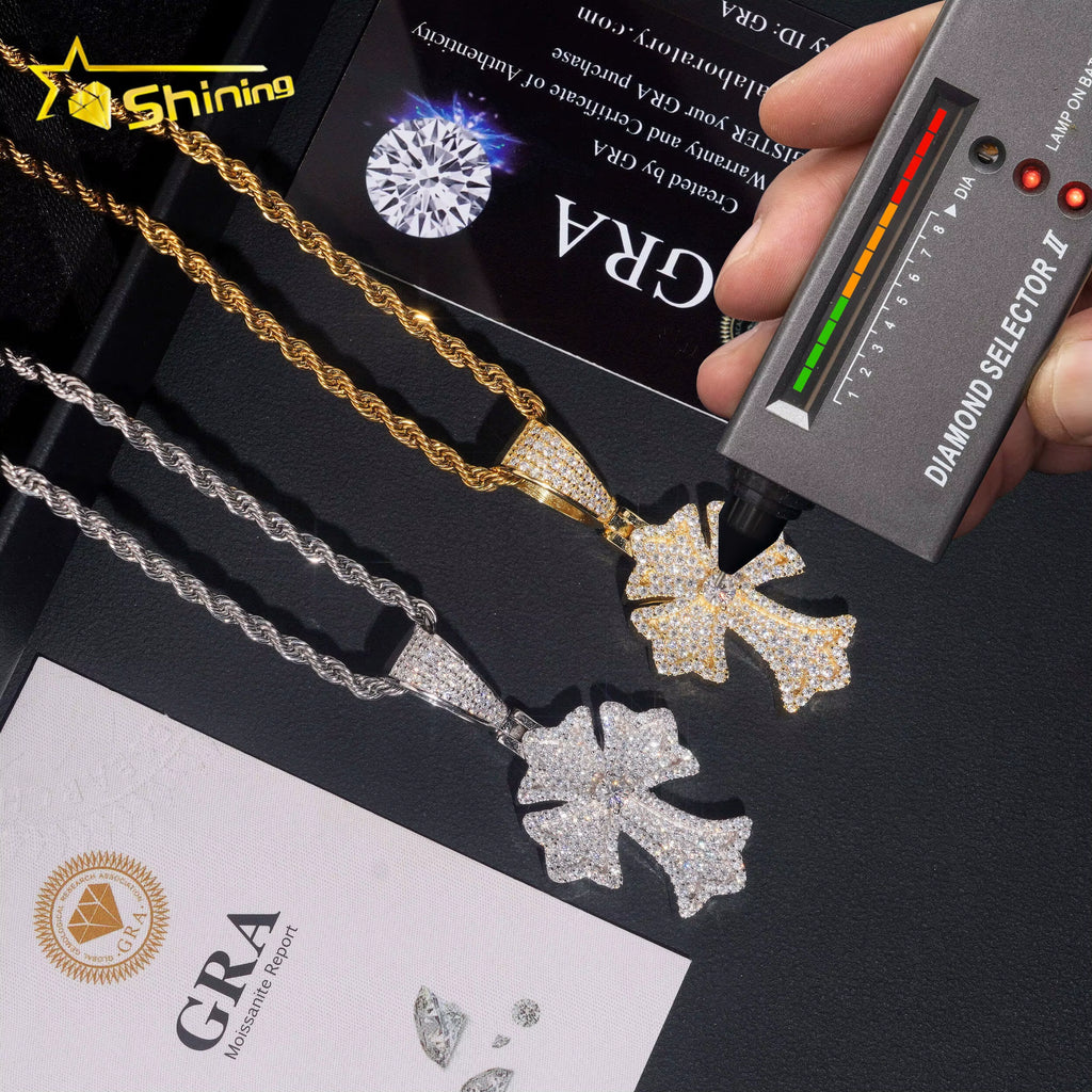 Local Stock Fast Shipping Pass Diamond Tester 925 Silver Iced Out Hip Hop Moissanite Cross Pendant