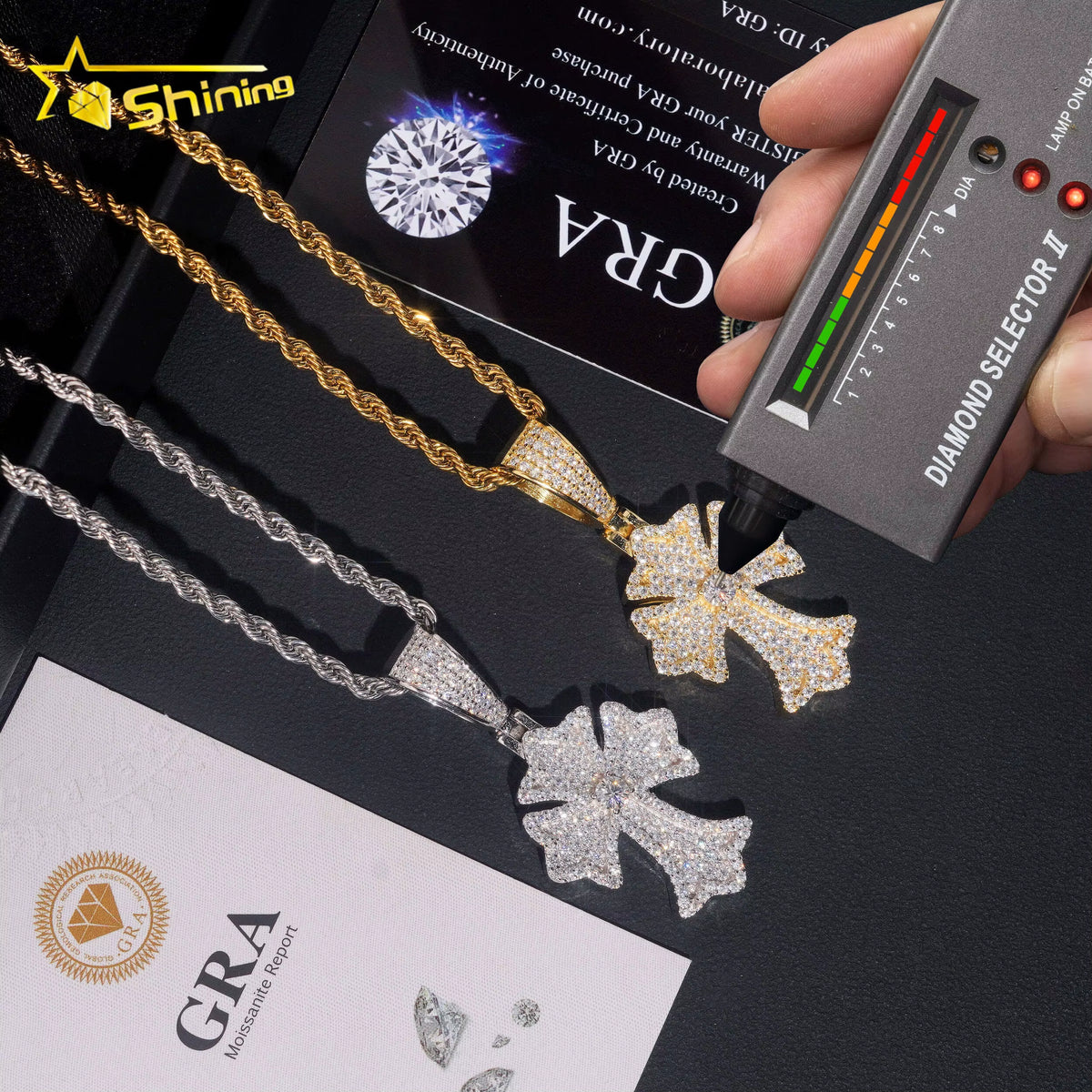 Local Stock Fast Shipping Pass Diamond Tester 925 Silver Iced Out Hip Hop Moissanite Cross Pendant