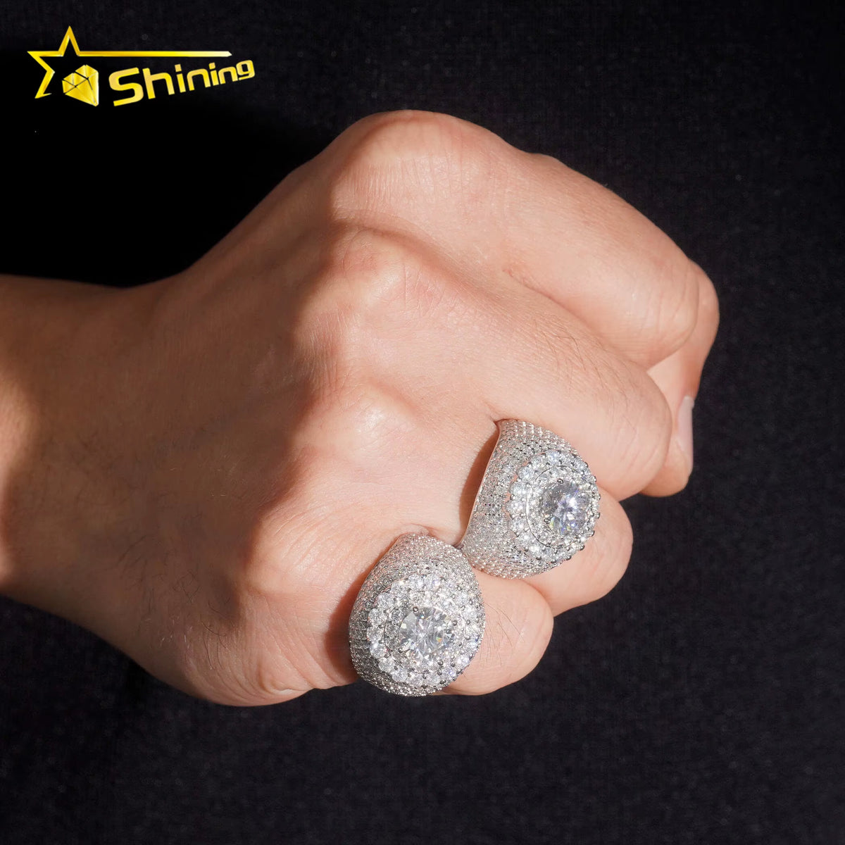 USA Local Shipping Iced Out Cluster Lab Moissanite Hip Hop Ring 925 Sterling Silver Fashion Jewelry Men Diamond Rings