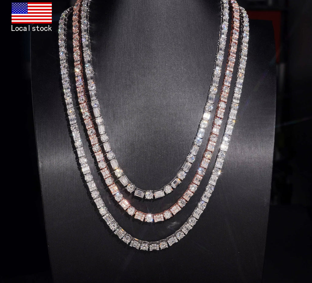 USA Local Stock Fast Shipping 925 Silver 5Mm Fancy Shape GRA Moissanite Diamond Tennis Chain Necklace