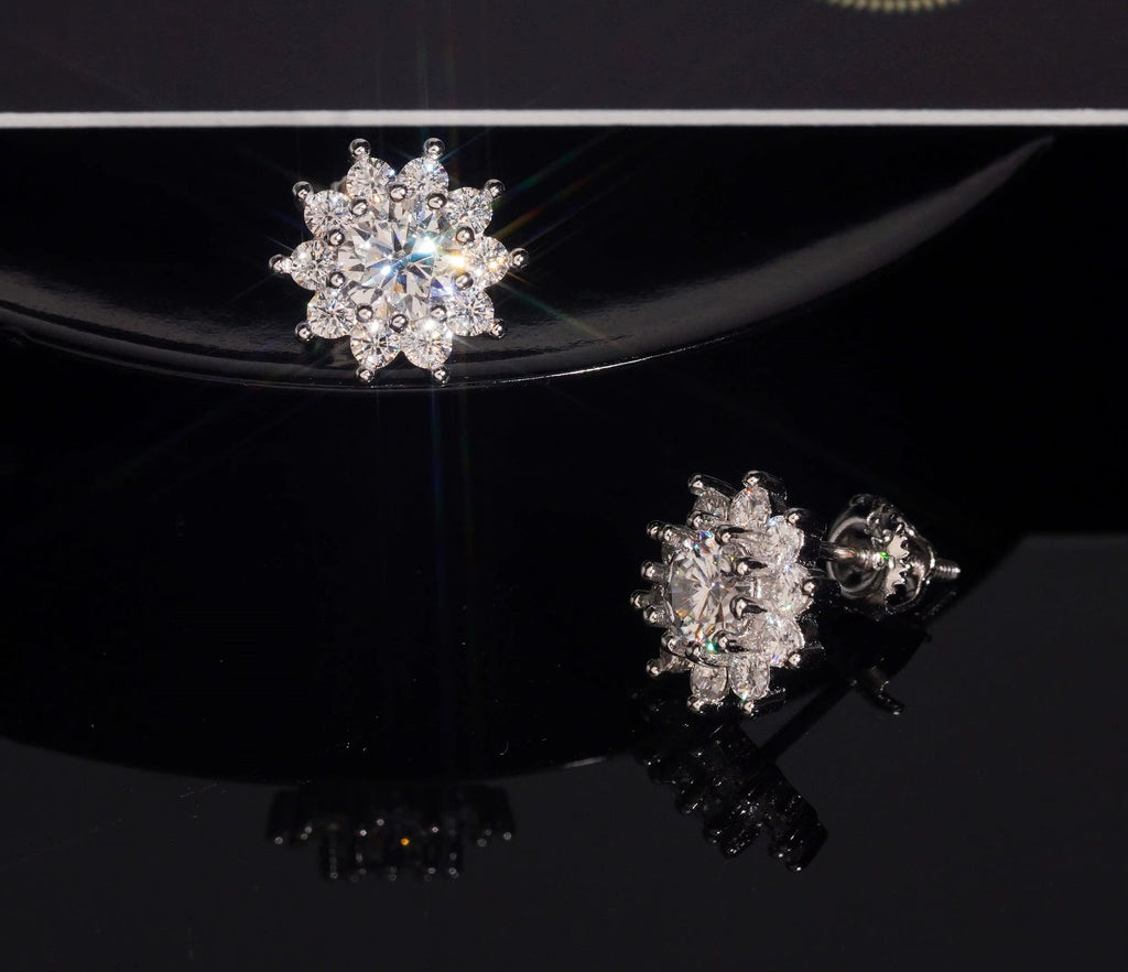 USA Local Stock Fast Shipping 925 Silver Hip Hop Flower Iced Out Men Moissanite Diamond Earrings