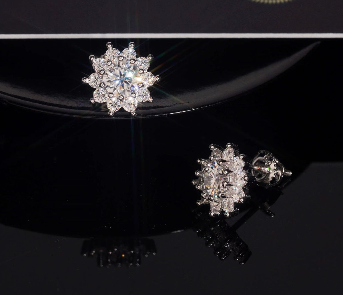 USA Local Stock Fast Shipping 925 Silver Hip Hop Flower Iced Out Men Moissanite Diamond Earrings