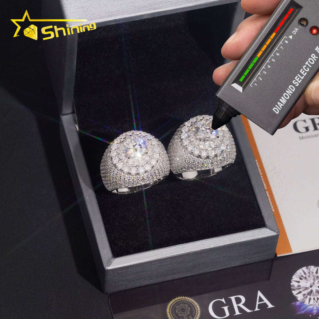 USA Local Shipping Iced Out Cluster Lab Moissanite Hip Hop Ring 925 Sterling Silver Fashion Jewelry Men Diamond Rings