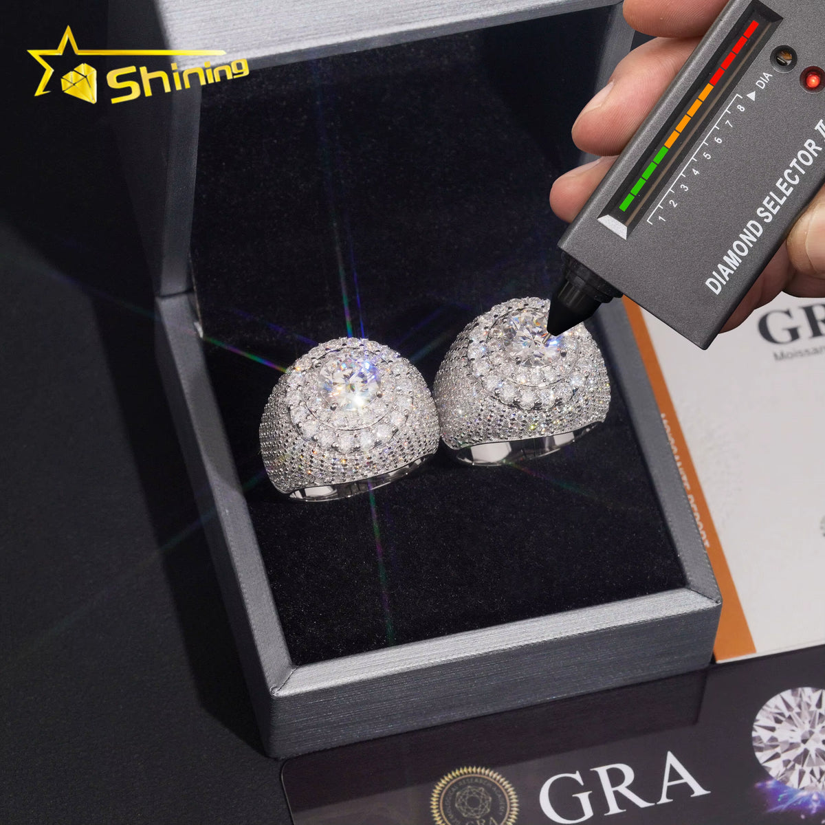 USA Local Shipping Iced Out Cluster Lab Moissanite Hip Hop Ring 925 Sterling Silver Fashion Jewelry Men Diamond Rings