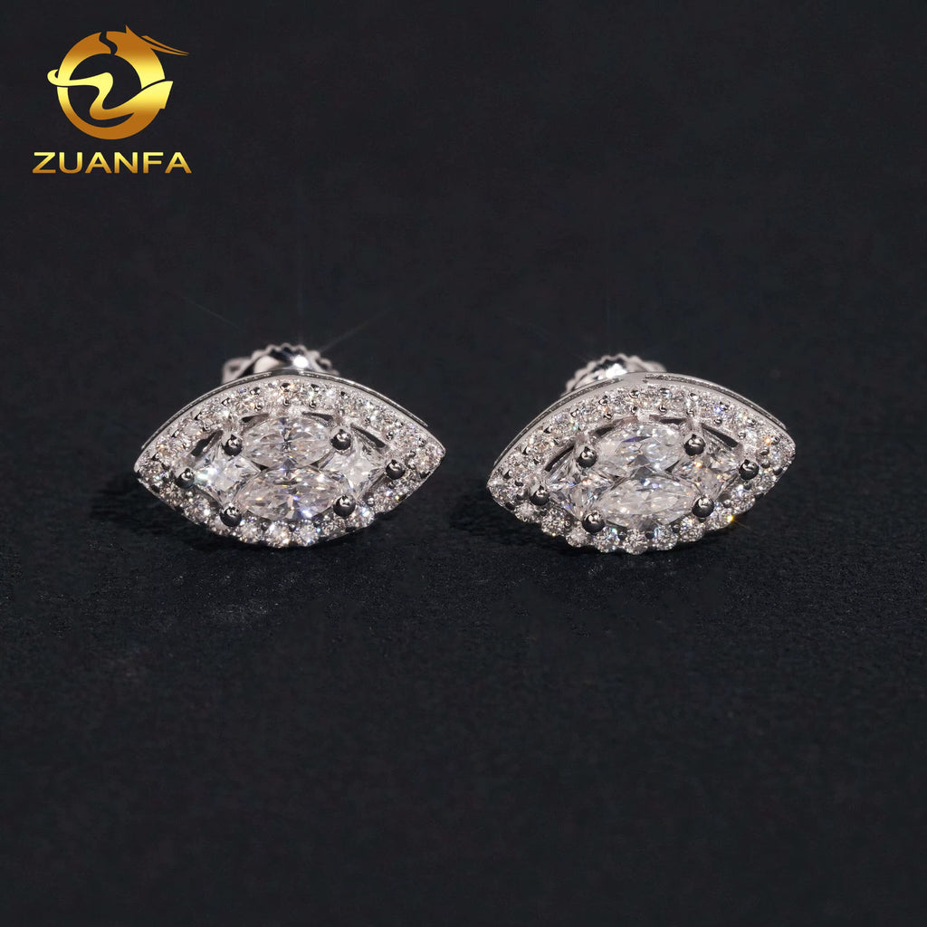 Pass Diamond Tester Marquise Cut Moissanite Hip Hop Earrings Screw Back Stud Earrings 925 Silver Moissanite Earrings USA Stock