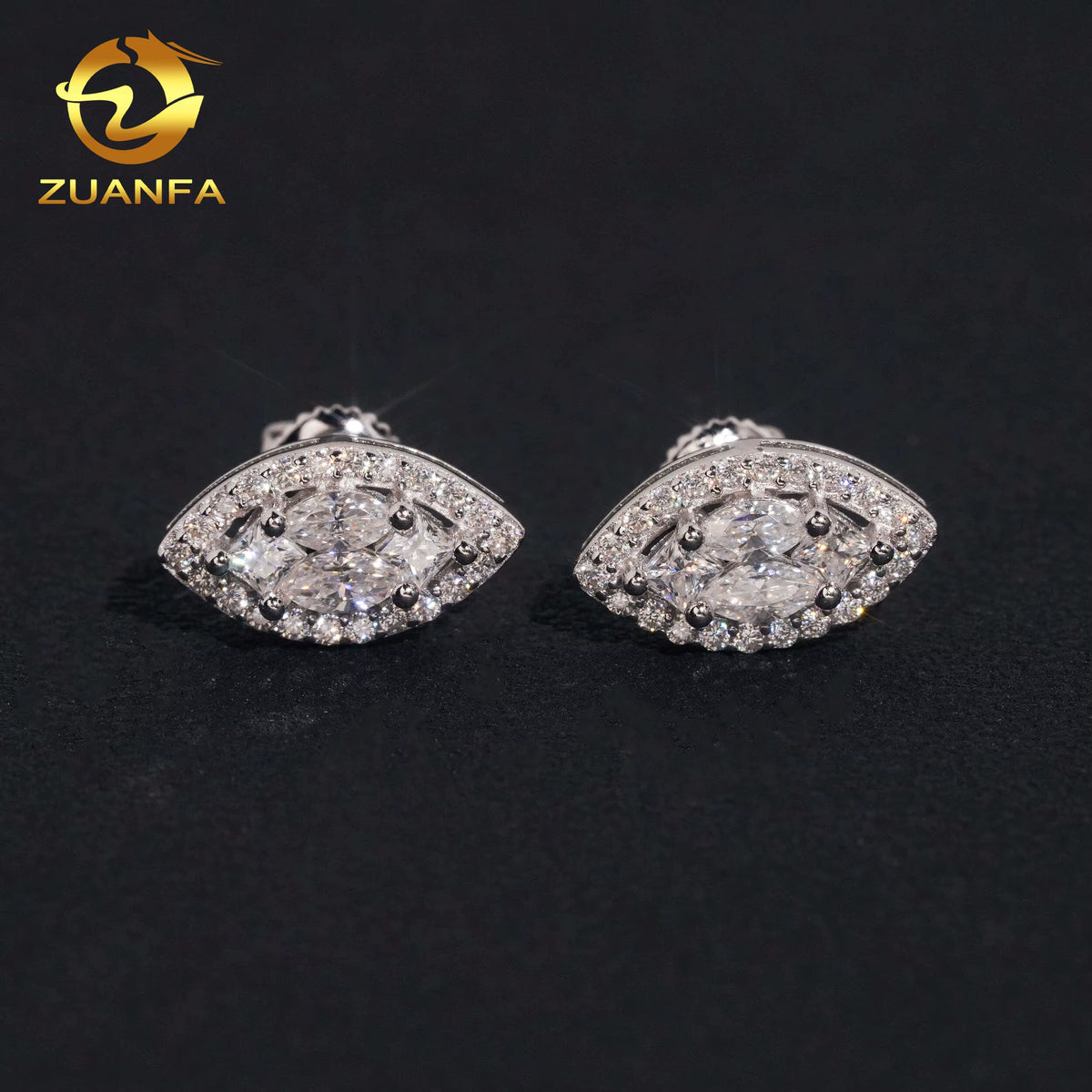 Pass Diamond Tester Marquise Cut Moissanite Hip Hop Earrings Screw Back Stud Earrings 925 Silver Moissanite Earrings USA Stock