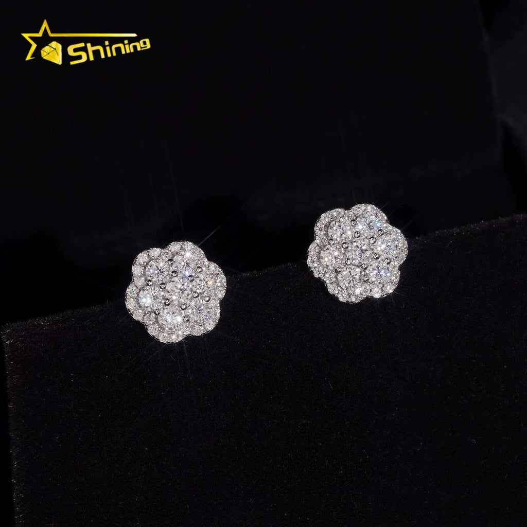 Fast Shipping USA Local Stock DVVS Moissanite Stud Earrings Flower Shape 925 Silver Iced Out Earrings Screw Back
