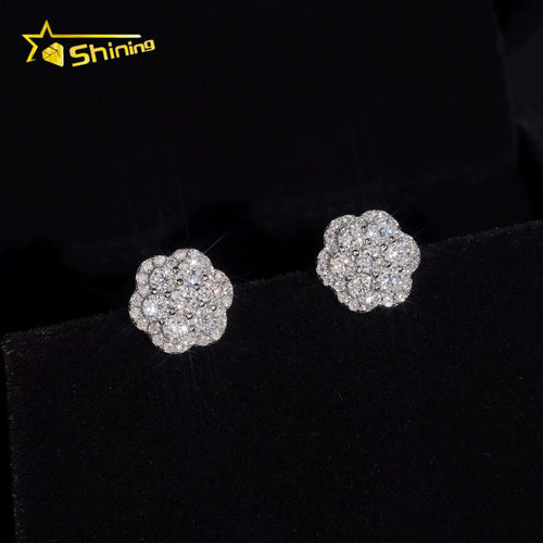 Fast Shipping USA Local Stock DVVS Moissanite Stud Earrings Flower Shape 925 Silver Iced Out Earrings Screw Back