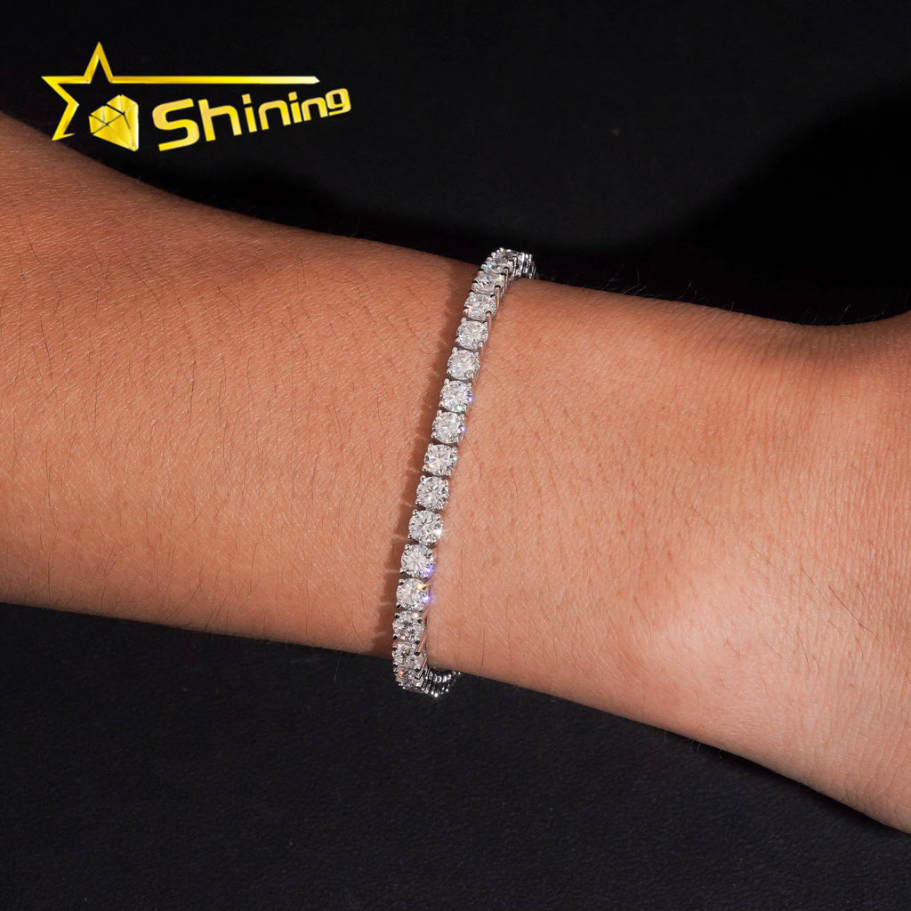 USA Warehouse Local Stock GRA Cert 4MM 925 Solid Silver Hip Hop Iced Out VVS Moissanite Diamond Tennis Chain Bracelet