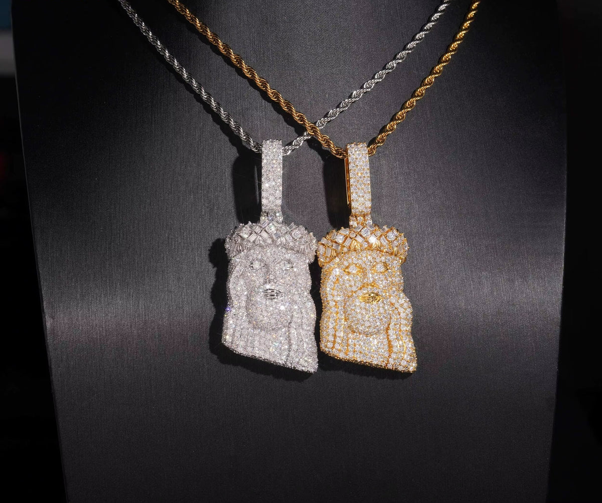 NEW USA Local Stock Hip Hop Jewelry Jesus Head Pendant Iced Out Pendant 925 Sterling Silver Moissanite Pendant Charm