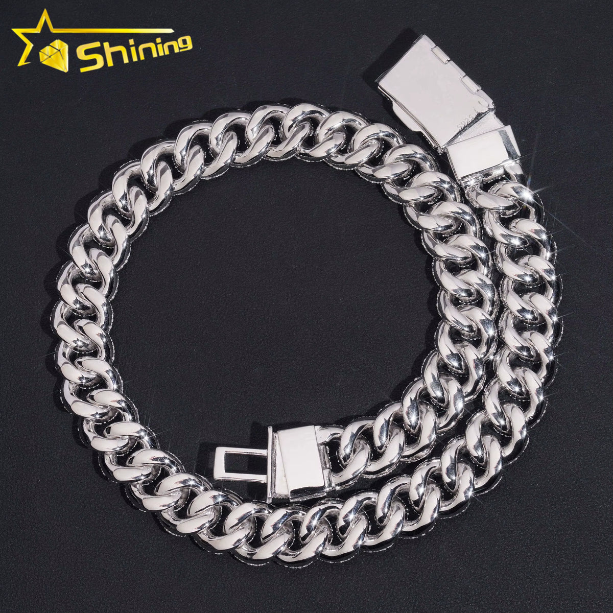 USA Warehouse Fast Shipping 15Mm 925 Solid Silver Hip Hop Jewelry Iced Out Moissanite Diamond Mosaic Setting Cuban Link Chain