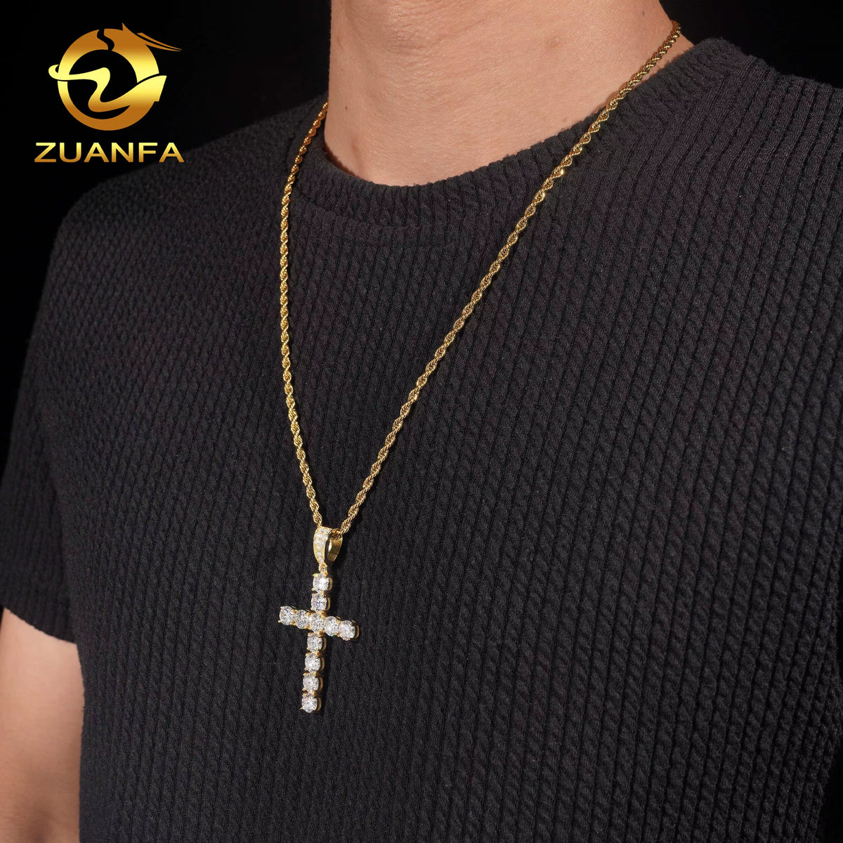 USA Ready Shipping Hip Hop Jewelry 6.0Mm Cross Moissanite Pendant 925 Silver Iced Out Pendant Charm Cross