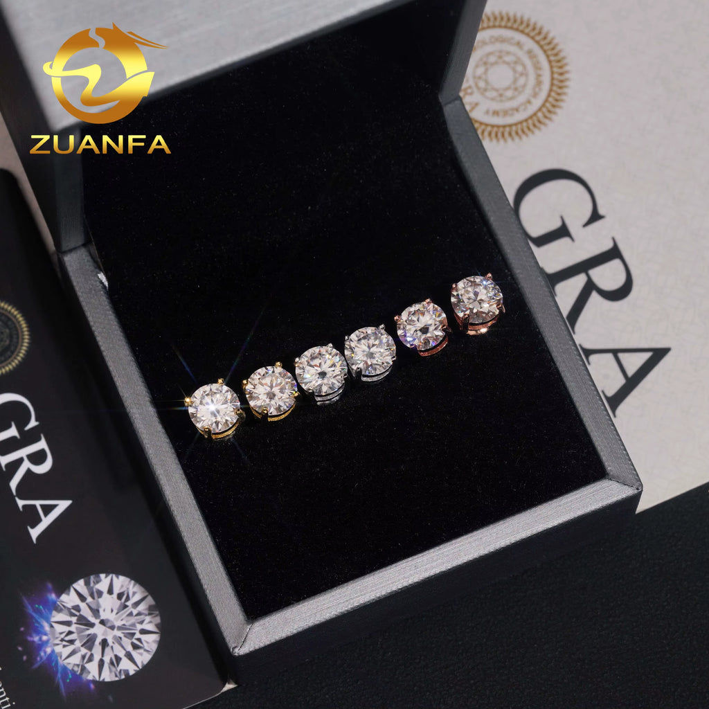7MM Sterling Silver White Gold Plated Solitaire Earring Stud Moissanite Earring Studs