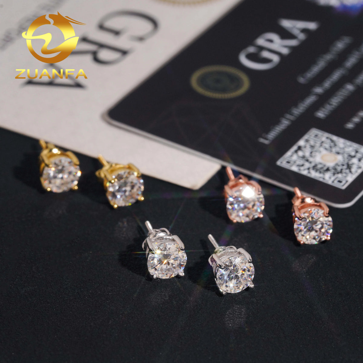 7MM Sterling Silver White Gold Plated Solitaire Earring Stud Moissanite Earring Studs