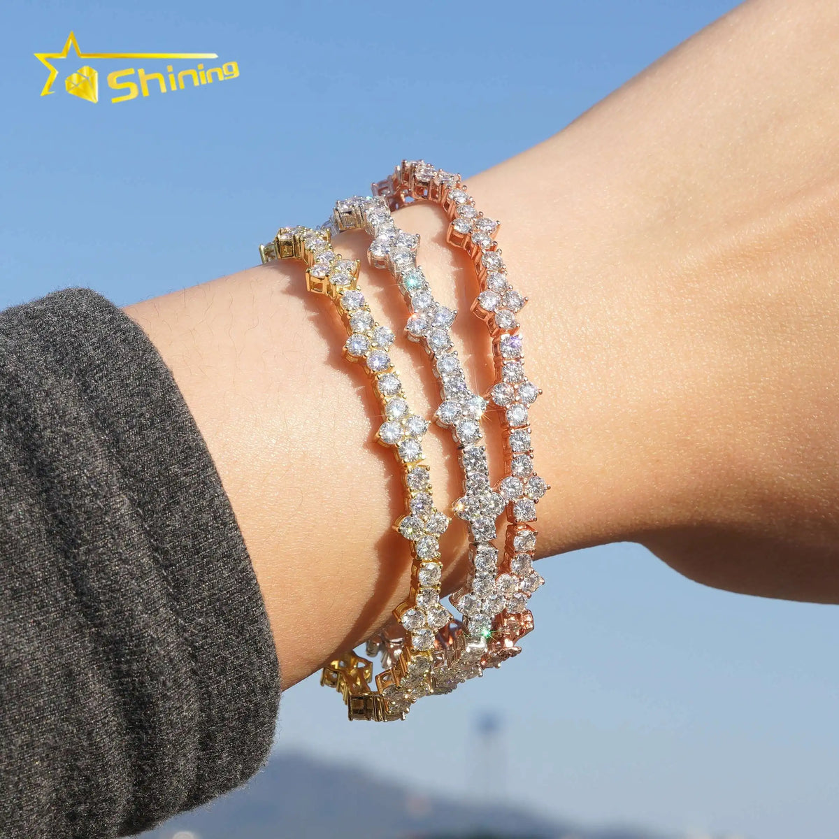 USA Warehouse Local Stocks GRA Certificate 3Mm 925 Solid Silver Hip Hop Iced Out VVS Moissanite Diamond Tennis Bracelet