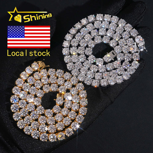 In Stock USA Warehouse 6.5Mm Hip Hop Fashion Jewelry FL Moissanite Tennis Chains S925 Silver Iced Out Tennis Chain & Bracelet