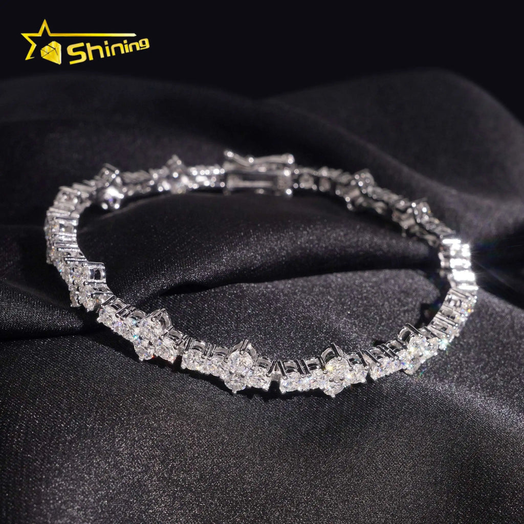 USA Warehouse Local Stocks GRA Certificate 3Mm 925 Solid Silver Hip Hop Iced Out VVS Moissanite Diamond Tennis Bracelet