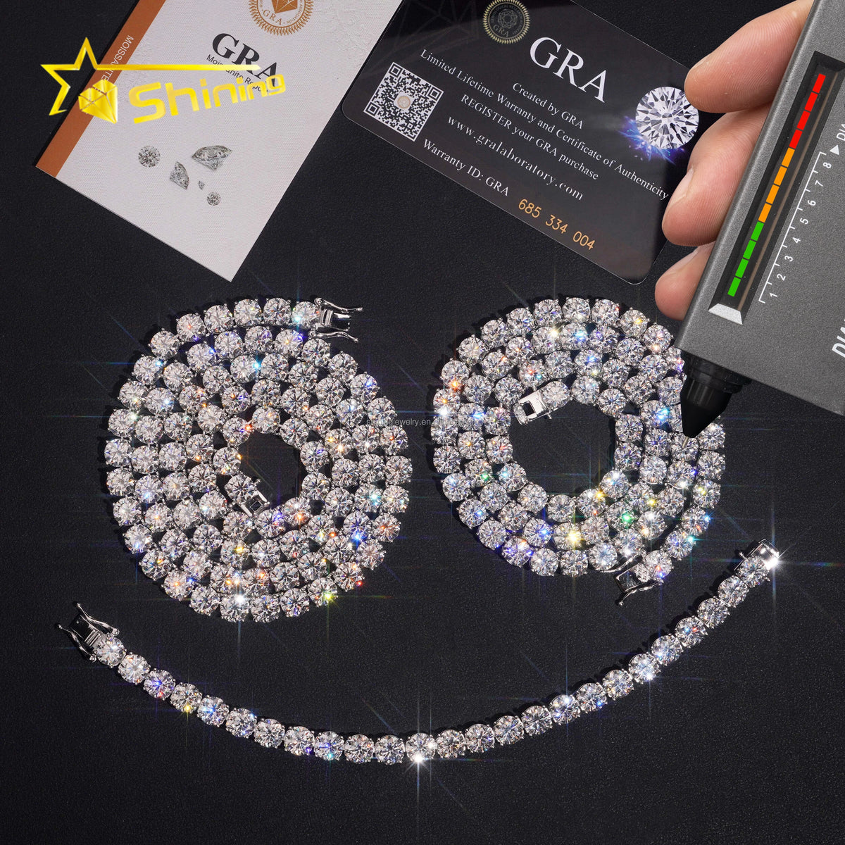 In Stock USA Warehouse 6.5Mm Hip Hop Fashion Jewelry FL Moissanite Tennis Chains S925 Silver Iced Out Tennis Chain & Bracelet