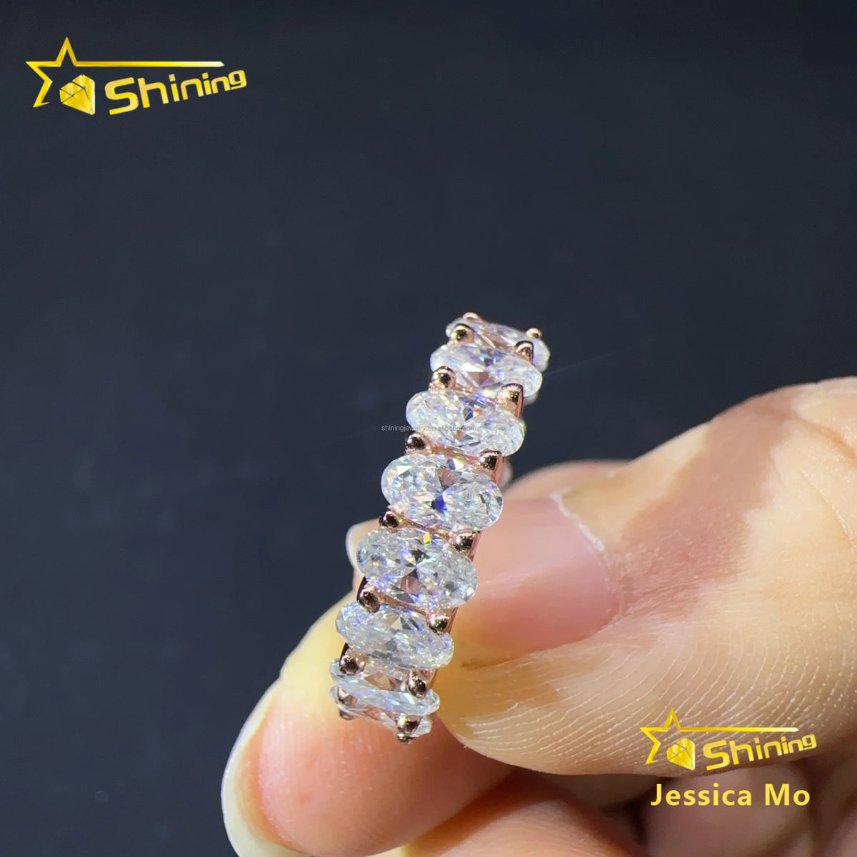 Unisex Wedding Luxury Boutique Jewelry 925 Sterling Silver Rose Gold Plated 3*5Mm Oval Moissanite Engagement Eternity Ring