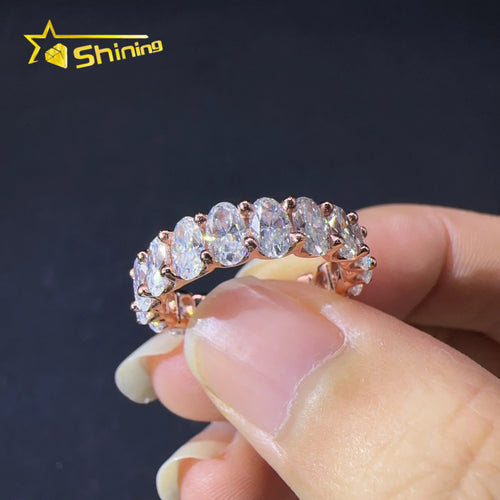 Unisex Wedding Luxury Boutique Jewelry 925 Sterling Silver Rose Gold Plated 3*5Mm Oval Moissanite Engagement Eternity Ring