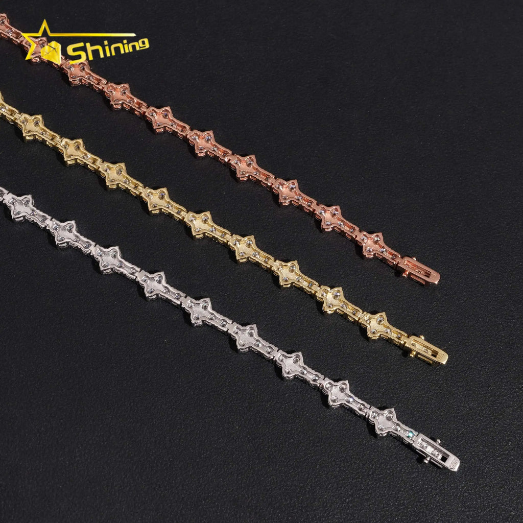 USA Warehouse Local Stocks GRA Certificate 3Mm 925 Solid Silver Hip Hop Iced Out VVS Moissanite Diamond Tennis Bracelet