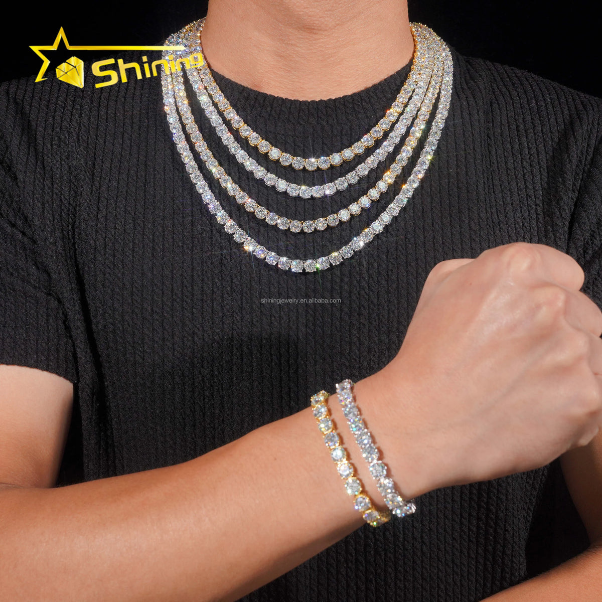 In Stock USA Warehouse 6.5Mm Hip Hop Fashion Jewelry FL Moissanite Tennis Chains S925 Silver Iced Out Tennis Chain & Bracelet
