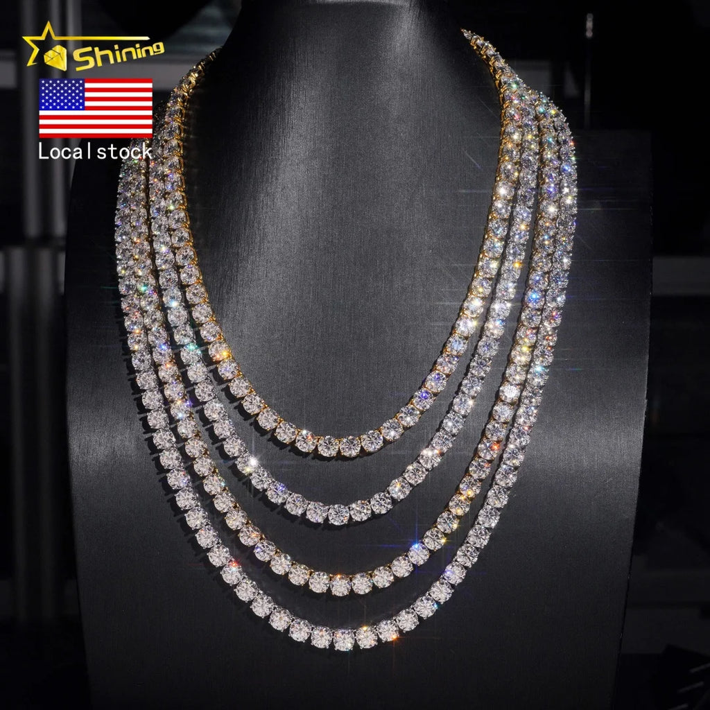 In Stock USA Warehouse 6.5Mm Hip Hop Fashion Jewelry FL Moissanite Tennis Chains S925 Silver Iced Out Tennis Chain & Bracelet