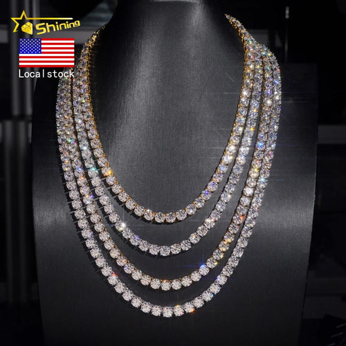 In Stock USA Warehouse 6.5Mm Hip Hop Fashion Jewelry FL Moissanite Tennis Chains S925 Silver Iced Out Tennis Chain & Bracelet