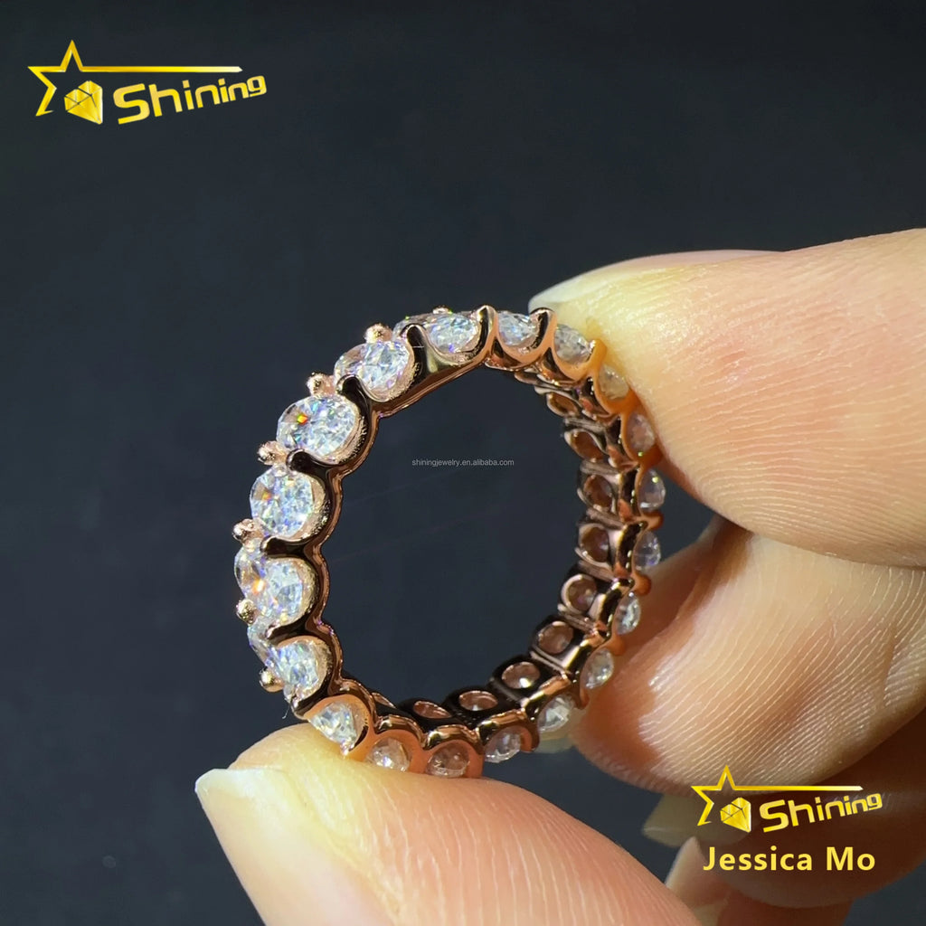 Unisex Wedding Luxury Boutique Jewelry 925 Sterling Silver Rose Gold Plated 3*5Mm Oval Moissanite Engagement Eternity Ring