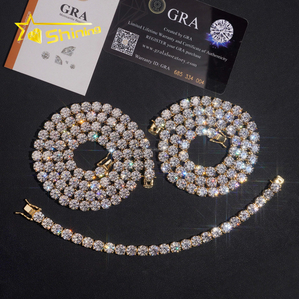 In Stock USA Warehouse 6.5Mm Hip Hop Fashion Jewelry FL Moissanite Tennis Chains S925 Silver Iced Out Tennis Chain & Bracelet
