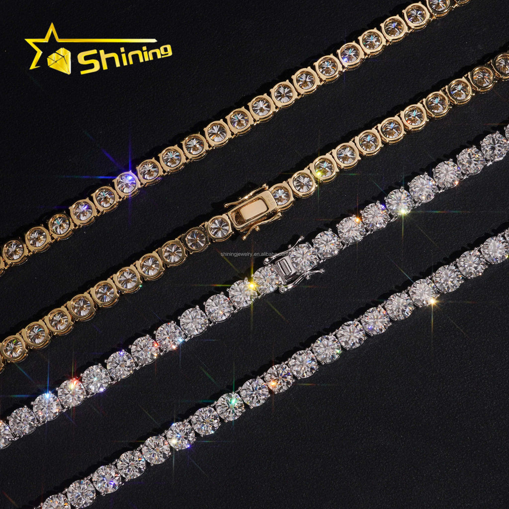 In Stock USA Warehouse 6.5Mm Hip Hop Fashion Jewelry FL Moissanite Tennis Chains S925 Silver Iced Out Tennis Chain & Bracelet