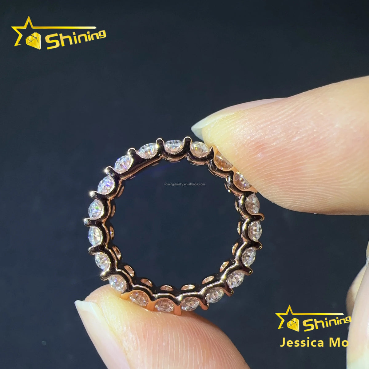 Unisex Wedding Luxury Boutique Jewelry 925 Sterling Silver Rose Gold Plated 3*5Mm Oval Moissanite Engagement Eternity Ring
