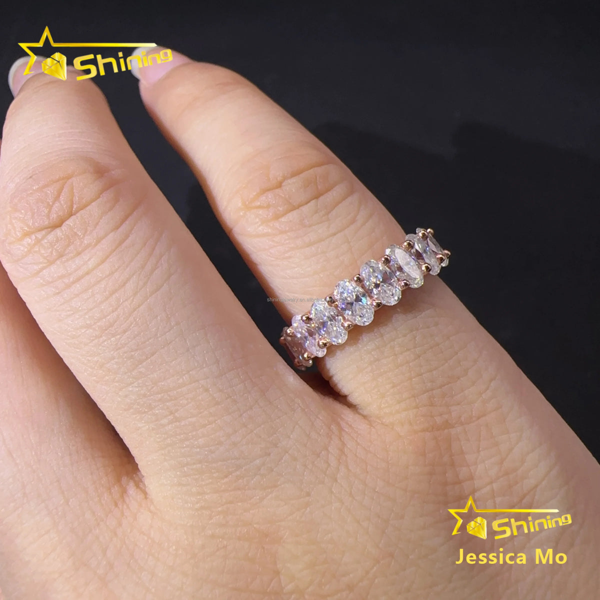 Unisex Wedding Luxury Boutique Jewelry 925 Sterling Silver Rose Gold Plated 3*5Mm Oval Moissanite Engagement Eternity Ring