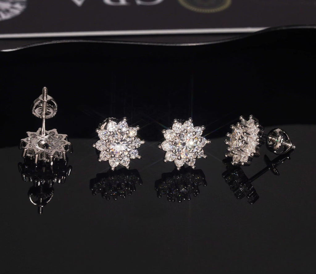 USA Local Stock Fast Shipping 925 Silver Hip Hop Flower Iced Out Men Moissanite Diamond Earrings