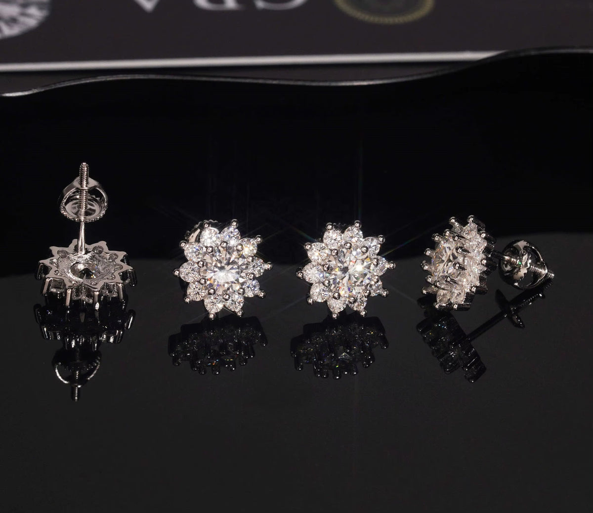 USA Local Stock Fast Shipping 925 Silver Hip Hop Flower Iced Out Men Moissanite Diamond Earrings