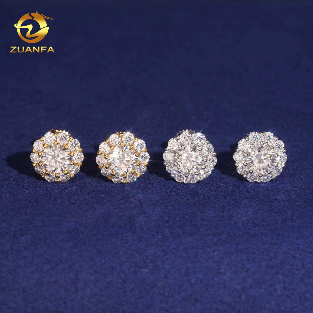 USA Warehouse Bulk in Stock Iced Out Lab Diamond Jewelry Hip Hop VVS Moissanite Silver 925 Stud Earrings