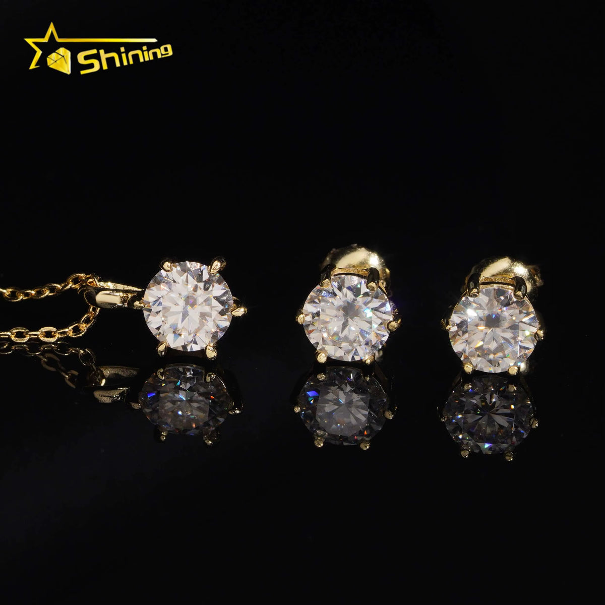 USA Warehouse Ladies Fine Jewelry Set 925 Silver Classic 6 Prongs round Moissanite Earrings and Pendant Necklace Daily Wear