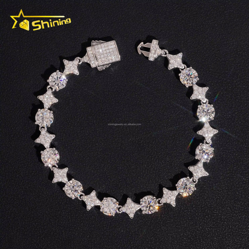 Stock in USA Warehouse Hip Hop Fire Jewelry 6.5Mm Moissanite Prong Setting S925 Solid Silver Iced Out round Tennis Bracelet