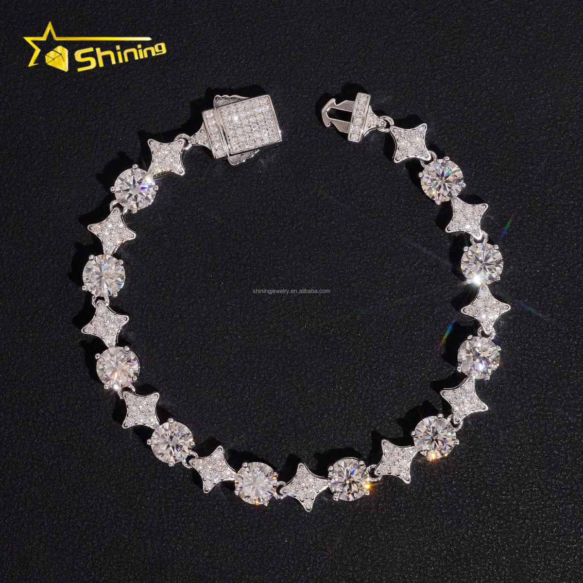 Stock in USA Warehouse Hip Hop Fire Jewelry 6.5Mm Moissanite Prong Setting S925 Solid Silver Iced Out round Tennis Bracelet